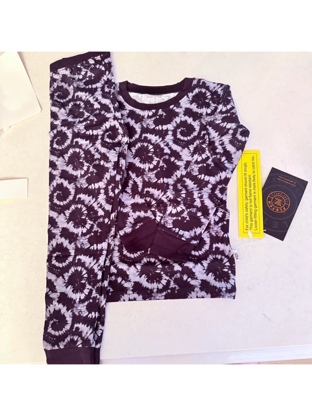 Fletch black grey tie dye two piece long sleeve pajama